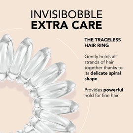 invisibobble Extra Care Traceless Spiral Hair Ties - Pack of 3 Crystal Clear - Strong Elastic Grip Coil Hair Accessories for Women - No Kink - Gentle for Girls Teens Toddlers and Fine Hair