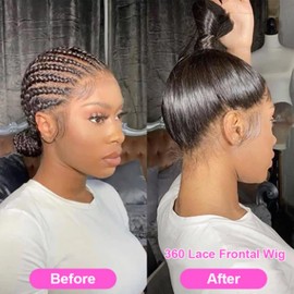 360 Lace Front Wig Human Hair,Full Lace Frontal Wigs,Straight Human Hair Wig for Women,180 Density Glueless Lace Wig Human Hair Pre Plucked Hairline with Baby Hair Brazilian Natural Color 22"