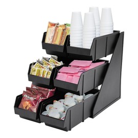 DreamRcoach 3-Tier Coffee Condiment Organizer, 6-Compartment Coffee Organizer Station, Coffee Condiment Organizer, Self Serve Condiment Bin Stand for Coffee, Bar, Kitchen, 20" L x 11" W x 13.8" H