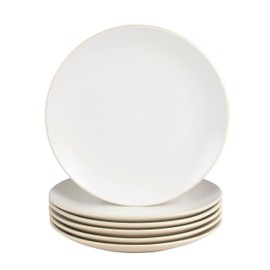 Two Tone Coupe 10.5” Dinner Plate Set Of 6, Tan/White
