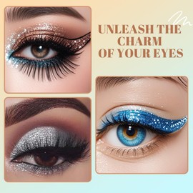 3PCS Glitter Liquid Eyeliner and Eyeshadow Set (Silver, Gold, Blue), Smudge-Proof Sparkly Eyeliner for Bold, Long-Lasting Eye Makeup, Quick-Dry Shimmer Liquid Eyeshadow