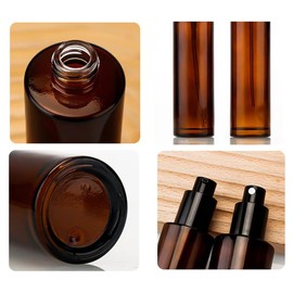 ASTRQLE 3 Pcs 60ml 2oz Amber Glass Pump Bottle - Travel Cream, Lotion, Mini Soap Dispenser, Cosmetic Bottle, Container, Vial, Jar for Shampoo, Essential Oil, Liquid Foundation