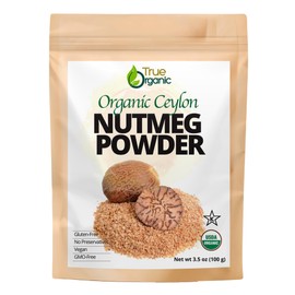 True Organic Ceylon Nutmeg Powder, Premium Grade, USDA & Kosher Certified, Gluten Free, Pure Ceylon Premium Quality, Ground 3.5 Oz