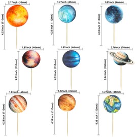 Ephlyn 36Pcs Outer Space Cupcake Toppers Planet Rocket Spaceship Trip to the Moon Star Cupcake Picks Solar System Galaxy Universe Planets Birthday Cupcake Decorations Party Supplies
