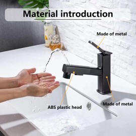 Bathroom Sink Faucet Bathroom Faucets with Pull Down Sprayer Stainless Steel Bathroom Faucets Single Handle Pull Out Bathroom Faucets Basin Modern RV Vanity Farmhouse Faucets Matte Black