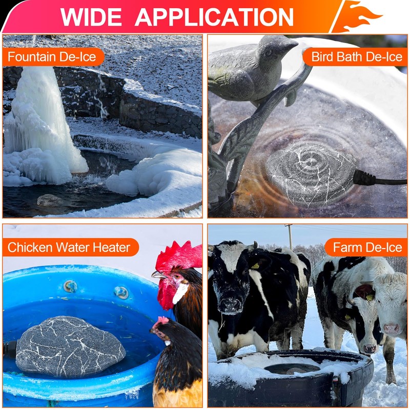 Saillong Bird Bath Deicer Heated Rock, 80W Submersible Utility Decorative