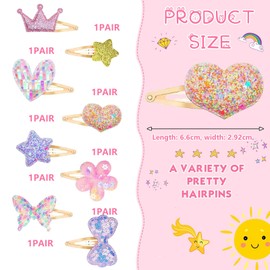 Goiern 8 Pairs Hair Clips for Girls Flower/Star/Crown/Heart/Butterfly Shaped Kids Hair Barrettes, Cute Hair Clips Metal Snap Hair Clips for Girls Kids