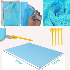 GSKQCRPR Sand-free Beach Blanket, 145 x 200 cm, Blue, 1 Piece, Foldable, Ultralight Sandproof Blanket, Portable and Washable for Beach, Picnic, Camping