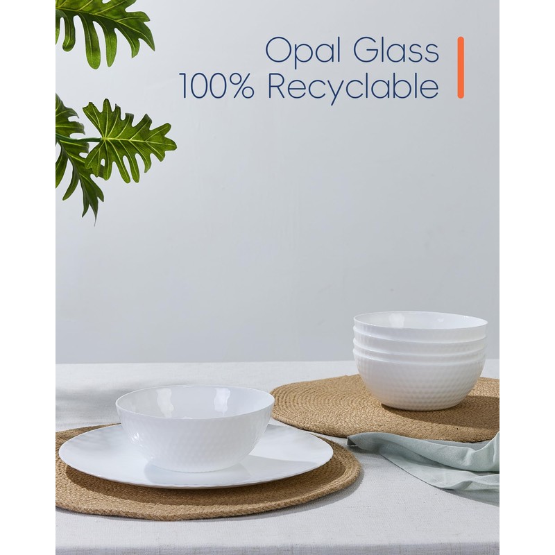 LaGlint 20 OZ White Opal Glass Cereal Bowl Set of