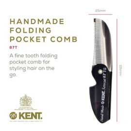 KENT Kent 87T Graphite Handmade Folding Pocket Comb for Men, Fine Tooth Hair Comb Straightener for Everyday Grooming Styling Hair, Beard or Mustache, Saw Cut Hand Polished, Made in England (6 Pack)