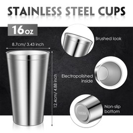 Zopeal Stainless Steel Cups 16 Oz, Double Wall Vacuum Pint Cup Tumbler, Stackable Metal Unbreakable Drinking Glasses for Home and Outdoor (Silver,4 Pcs)