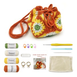 Noocro Crochet Kit Granny Square Shumai Bag, Purse, Complete DIY Kit, Detailed Instructions, Video Tutorials, for Beginners or Intermediate and Advanced Crocheters (Sunflower)