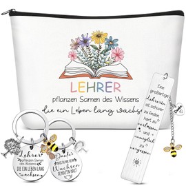 Xuniea Leaving Gift Teacher Thank You Gift with Printed Cosmetic Bag Teacher Farewell Keyring Thank You Bookmark Teacher for Graduation Party Graduation Gift