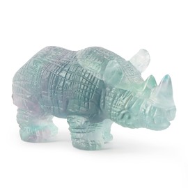 Artistone 3inch Rhinoceros Stones,Rainbow Fluorite Hand-Carved Gemstone Healing Crystal Figurine Animal Collection Statue Pack with Gift Box（Rainbow Fluorite）