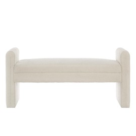 24KF Modern Boucle Teddy Lovely Bench, Upholstered Bed Bench Entryway Bench Ottoman with Armrest -Cream