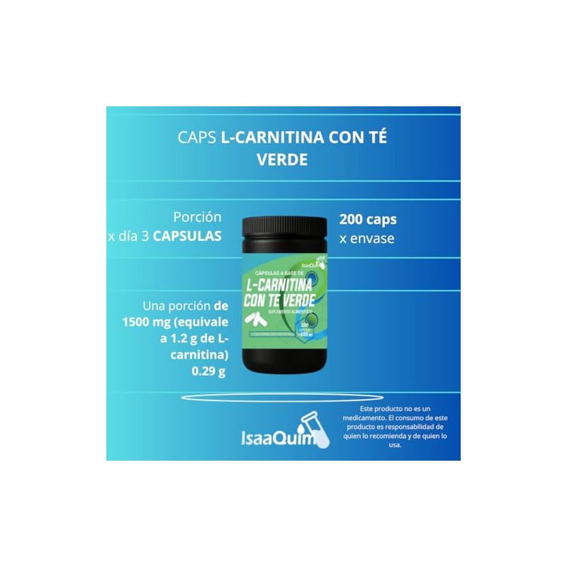 IsaaQuim L-Carnitina con Té Verde Suplemento Alimenticio en Cápsulas 200