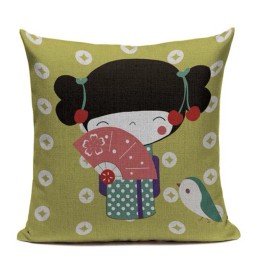 Unbranded Japanese Green Kimono JP45 Cushion Pillow Cover Geisha Woman Tokyo Nippon Ukiyo