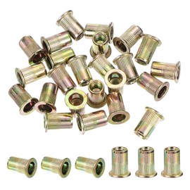 PATIKIL 1/4" Carbon Steel Rivet Nut, 100 Pcs Flat Head Rivet Nut Threaded Insert Nut for Furniture Decoration Electrical Industrial, Gold