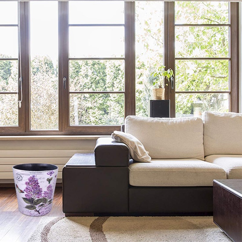 Scakbyer 10L/2.64 Gallon Trash Can Waterproof PU Leather Flowers Pattern