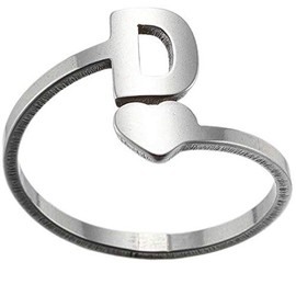 Jude Jewelers Stainless Steel Heart Shaped Ajudstable Size Initial Letter A-Z Alphabet Wedding Engagement Promise Statement Ring (D, Adjustable)