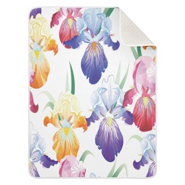 Purple Iris Flower Cotton Baby Blanket 30" x 40" Warm Soft Breathable Muslin Swaddle Blankets for Toddler Boys Girls Nursery Receiving Wraps