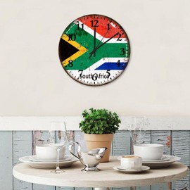 15 Inch Silent Non-Ticking Wall Clocks Battery Operated South Africa Wooden Wall Decor for Classroom National Flag Nautical Gifts Rustic Round Wooden Wall Clock Country for Indoor Restaurant