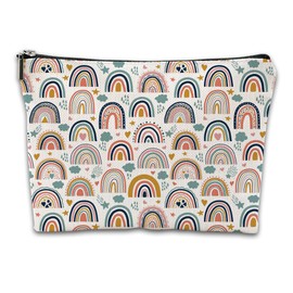 iapodiad Makeup Bag Bohemian Rainbows Cosmetic Bag Mini Portable Travel Toiletry Bag Organizer Makeup Brushes Aesthetic Accessories Waterproof Storage Bag for Women