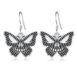 Butterfly Skull Earrings for Women 925 Sterling Silver Skull Dangle Earrings Gothic Skull Earrings Goth Jewelry Gifts for Women
