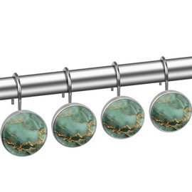 Shower Curtain Hooks Decorative,Marble Curtain Hooks Rust Proof, Set of 12 Shower Hooks for Curtain Rustproof Decorative Shower Rings for Bathroom