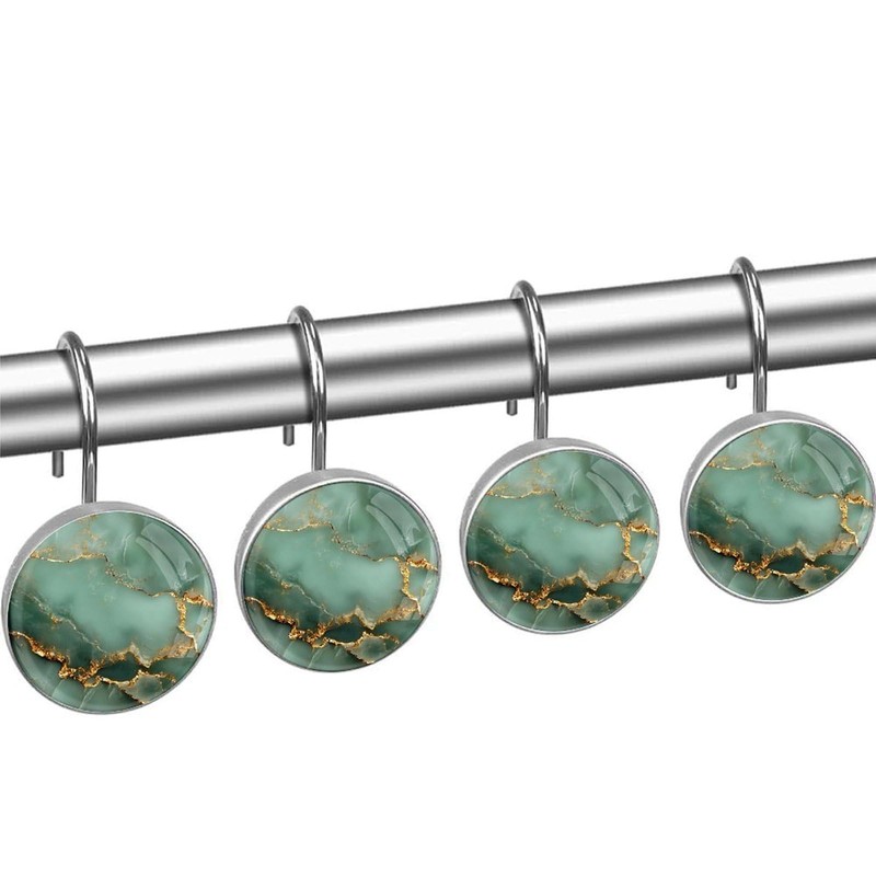 Shower Curtain Hooks Decorative,Marble Curtain Hooks Rust Proof, Set of