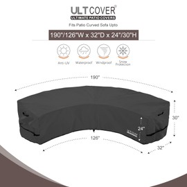 ULTCOVER Patio Curved Sofa Cover Waterproof for 5-7 Seater Outdoor Sectional Furniture Couch 190"(Back Arc Length) / 126"(Front Arc Length) x 32"(Deep), Black