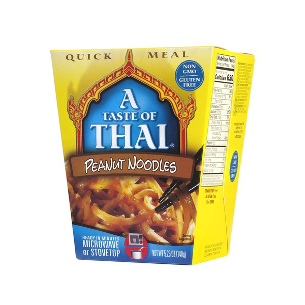 A Taste of Thai Peanut Noodles - 5.25oz Pack of 6 Heat & Eat Instant Noodles Flavored with Classic Thai Sauce | Gluten-Free | Ideal Vegan Meal | Perfect Side for Chicken Fish & Meat Entrees