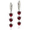 Sterling Silver Created Ruby and White Topaz Heart 3-Stone Dangle