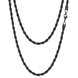 FOCALOOK Mens Black 28inch Rope Chain Stainless Steel Strong Thick 3mm Twist Chain Necklace