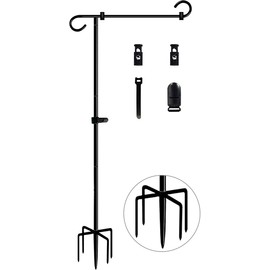 Koutemie 49 Inch Extra Tall Garden Flag Stand Holder Pole with 5 Prong Bases for 12 x 18 Outside Fall Yard Flags Décor, Matte Black