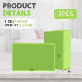MBHKRRS 9"x6"x3" Yoga Blocks, Soft Non-Slip Surface Premium Foam Blocks, Supportive, Lightweight, Odor Resistant, Yoga Accessories for Pilates Meditation General Fitness Stretching Toning (green-2 Pack)