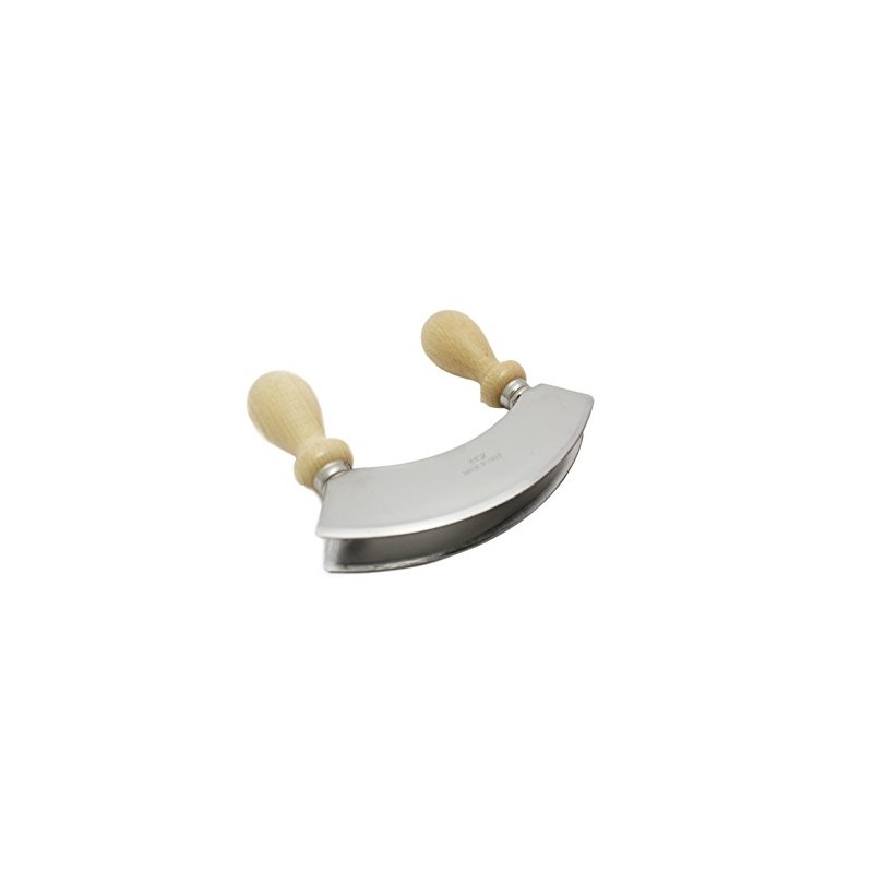 Double Blade Mezzaluna Stainless Steel and Wooden Handles.