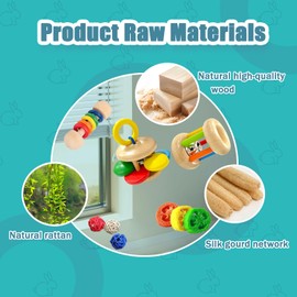 QWR 9 Pcs Wooden Bunny Toys-Safe Rabbit Toys,Rabbit Toys for Bunnies Boredom,Bite-Resistant Guinea Pigs Toys for Chinchillas Hamsters Small Animals Playing Teeth Grinding Indoor Outdoor