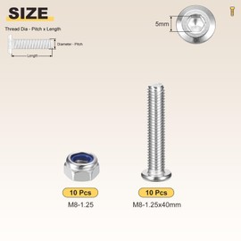 METALLIXITY Furniture Connector Bolt Nut(M8-1.25x40) 20Pcs, Silver Tone, 304 Stainless Steel Hex Socket Furniture Bolts Screws - for Furniture Woodworking Project, Silver Tone