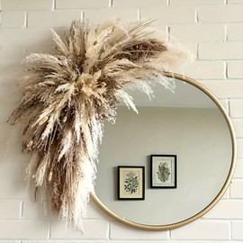 YN HI FLOWER DIY Natural Dried Flower Wall Hanging, Pampas Grass Decor,35-Inch Boho Pampas Grass, Pink Bunny Tails, Palm Leaves, Wedding Arch Decor- Need to Assemble