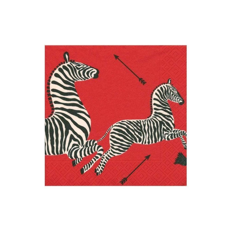 Caspari Zebras Paper Cocktail Napkins in Red - Four Packs