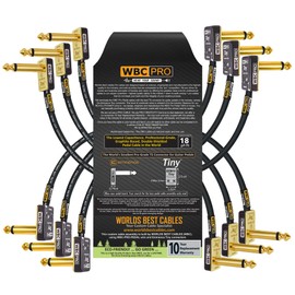 6 Units - 18 Inch - WBC-PRO-PEDAL – 22 AWG - Low-Cap (18pF/ft) – Pro-Grade – Graphite-based - Dual-Shielded Pedal, Effects, Patch, instrument cable with Eminence Tiny Gold Plated Angled TS Connectors