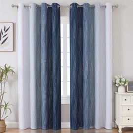 Estelar Textiler Estelar Textiler Navy Blue and Greyish White Blackout Curtains for Bedroom 84 Inches Long, Full Room Darkening Grommet Curtains for Living Room,Thermal Insulated Ombre Drapes,52Wx84L,2 Panels