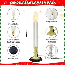 Electric Window Candle Lamp, Christmas Window Candles Lights with Nickel Plated Base and C26 Light Bulb