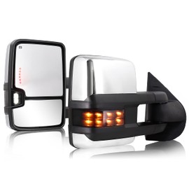 Towing Mirror for Silverado Sierra - 2007-2013 Chevy Silverado GMC Sierra Tow Mirror with Power Adjusted Heated Glass Turn Signal Light Backup Lamp Extendable Pair, Chrome Back