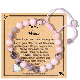 Chuchoter Perfect Teen Girls Gifts,To My Daughter/Granddaughter/Niece Bracelet,Sweet Heart Natural Stone beaded Bracelet,Birthday Christmas Valentines Graduation Gifts (niece（pink）)