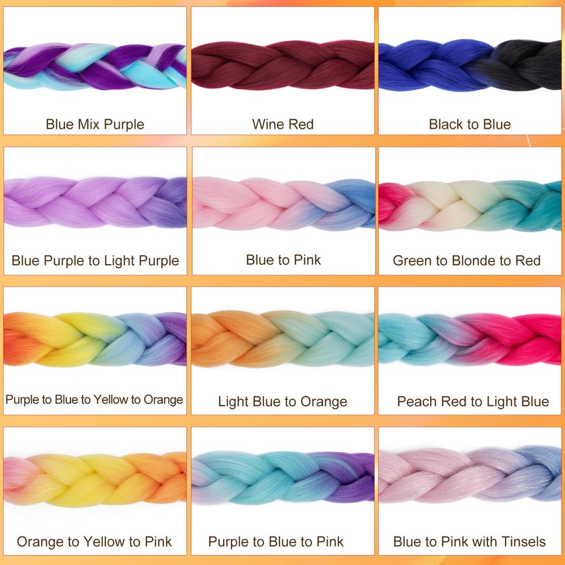 S-noilite Rainbow Jumbo Braiding Hair Extensions Colorful Braide Hairpiece for