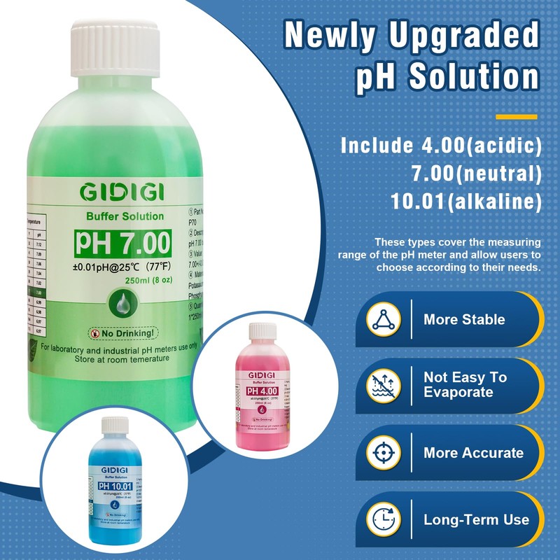 pH Meter Calibration Buffer Solution Kit, Includes pH 4.00, 7.00