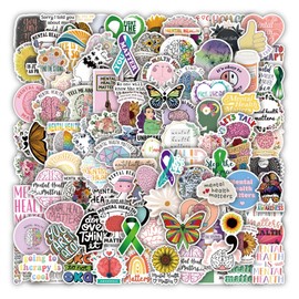 100Pcs Mental Health Awareness Stickers, Mental Health Matters Vinyl Sticker for Kids Teens Adults Laptop Water Bottle Journal, Therapist Gifts Mental Health Waterproof Stickers Decals