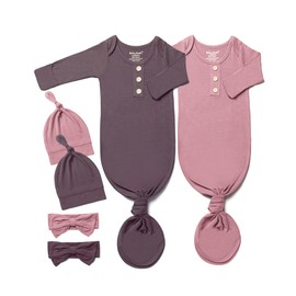 Baby Noah Newborn Knotted Gown Set with Hat and Headband - Buttery Soft Tie Bottom Newborn Sleepers Gown for Baby's Sweet Dreams (2 Packs) 0-3 Months